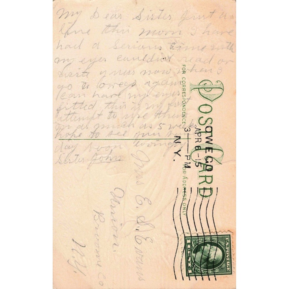 Vintage Easter Greetings Postcard Jesus Good Shepherd Lambs Litho 1915 Oswego NY - Picture 2 of 2